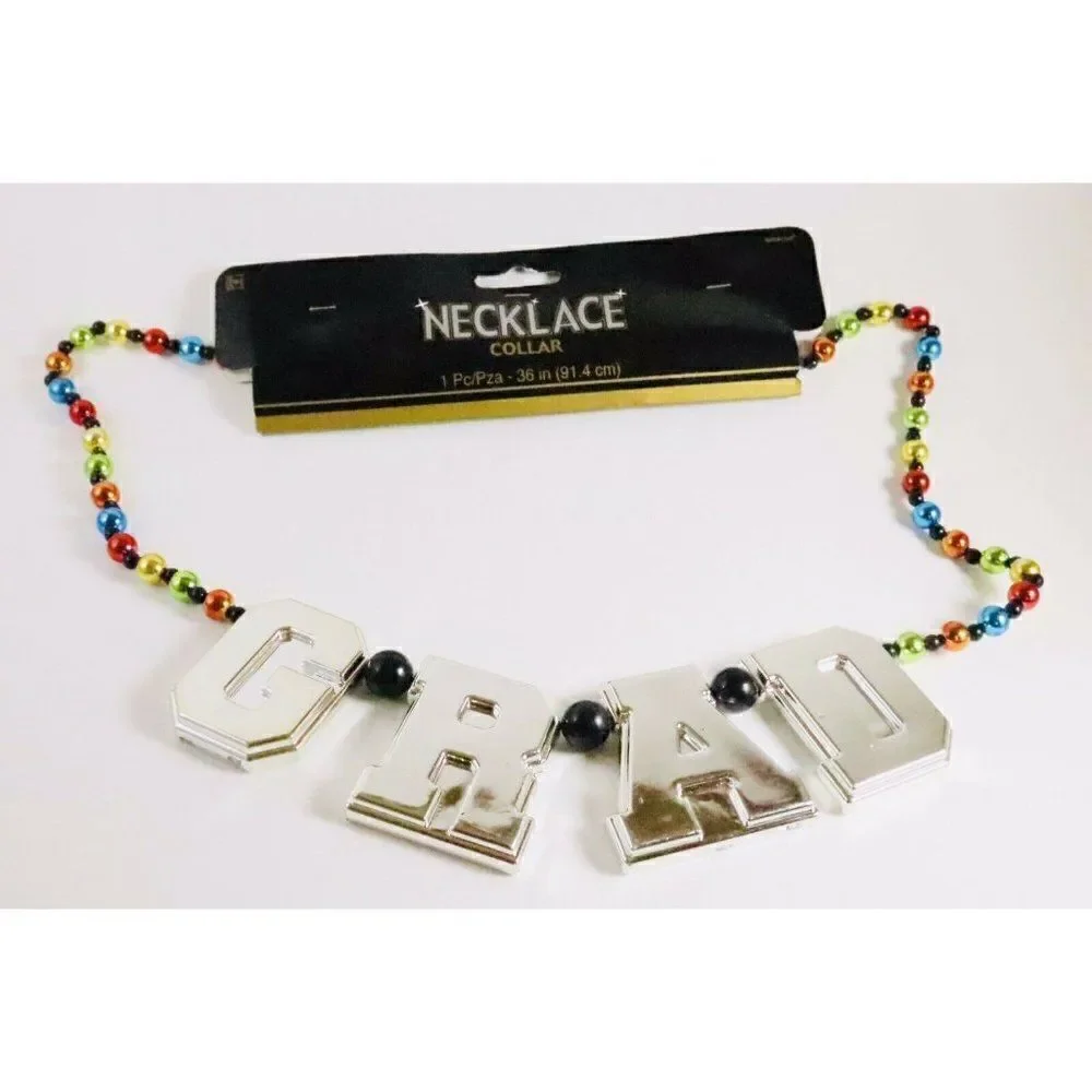Graduation Beads Necklace Mardi Gras Multi Color Party Collar Celebration Prop